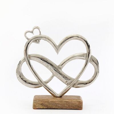 Metall Silber verschlungene Herzen auf einem Holzsockel Medium