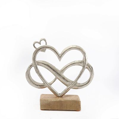 Metal Silver Entwined Hearts On A Wooden Base Small
