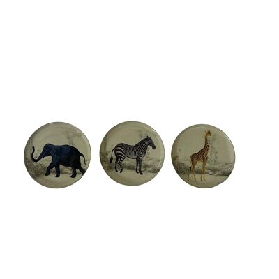 Set di tre sottobicchieri in metallo a tema Safari