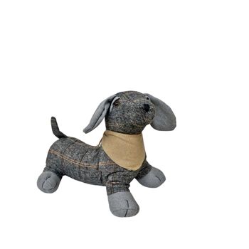 Cale-porte chien saucisse en tissu gris à chevrons 1