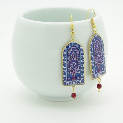 Boucles d'oreilles pendantes Bleues, Boucles d'oreilles orientales, Boucles d'oreilles Persanes, Motifs Persans