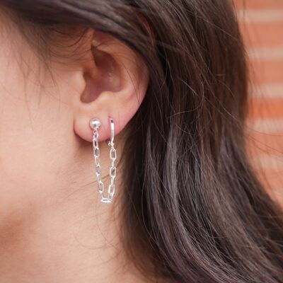 Paper clip chain double hole earrings