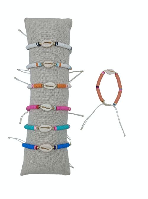 Bracelets Fimo colorés et cauri - Lot de 35