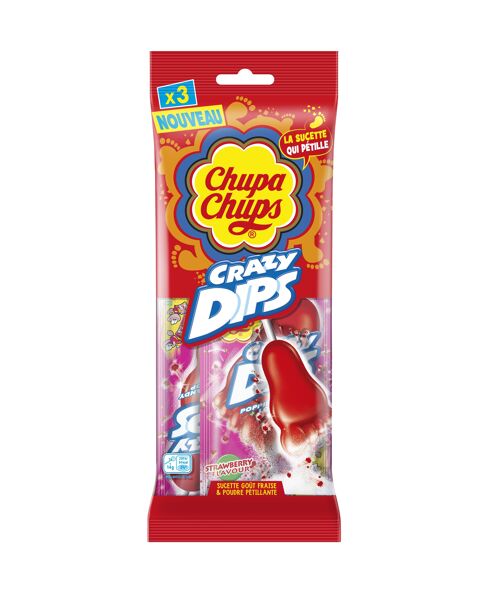 Chupa Chups sachet Crazy dips–une sucette au goût fraise, en forme de pied à plonger dans une poudre crépitante!–pour tous les gourmands-Goûts Fraise -Idéal pour Fêtes d'Anniversaires-