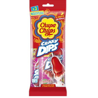 Chupa Chups Sachet Crazy Dips – ein Lutscher mit Erdbeergeschmack, in Form eines Fußes zum Eintauchen in ein knuspriges Pulver! – für alle Feinschmecker-Erdbeergeschmack -Ideal für Geburtstagsfeiern-