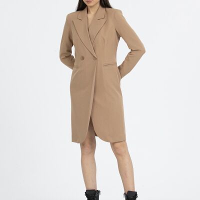 ROMA - Robe blazer fermeture à bouton CAMEL