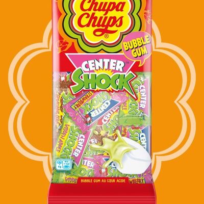 Chupa Chups-sachet Center shock 80g–Bubble gum au cœur acide–pour tous les gourmands-Goûts Fraise et Cola-Idéal pour Fêtes d'Anniversaires-Bonbons emballés individuellement -Parfait pourHalloween