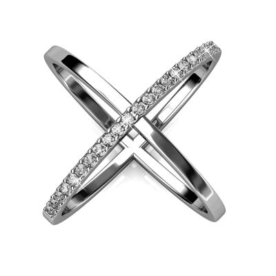X Duo Ring - Silver and Crystal