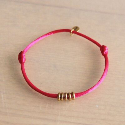 Satin bracelet with rings – fuchsia/gold