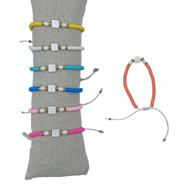 Pulseras de conchas cuadradas de fimo y cuentas doradas - Paquete de 35