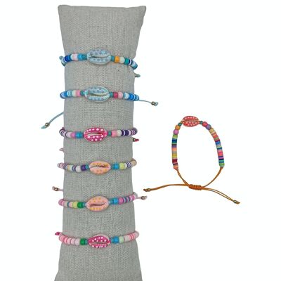 CHILD SIZE bracelets with shell and colored beads - Pack of 35