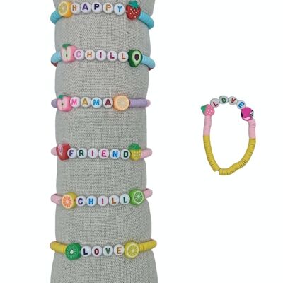 CHILD SIZE bracelets with letter and fruit beads - Pack of 35