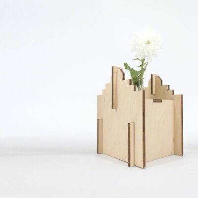 Fronton Vase - (made in France) in Birch wood and glass test tube