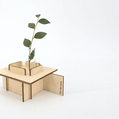 Roof terrace vase - (made in France) in Birch wood and glass test tube