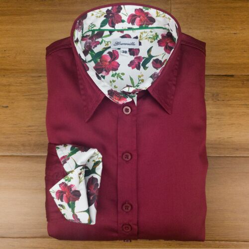 Grenouille Burgundy Shaped Fit Shirt with Red Iris Accents