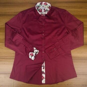 Chemise coupe cintrée bordeaux Grenouille avec accents d'iris rouge 3