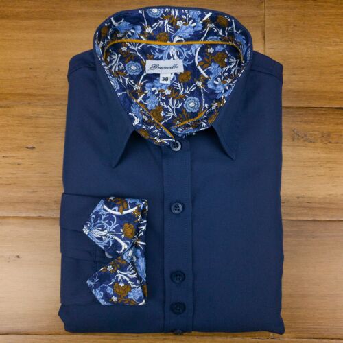 Grenouille Navy Shaped Fit Shirt with Navy & Bronze Accents