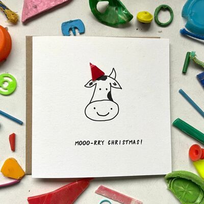 Moo-ry Christmas, , tarjeta navideña ecológica, sostenible