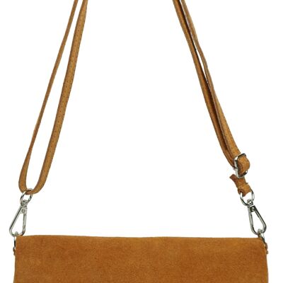 Marjolaine split leather shoulder bag Camel