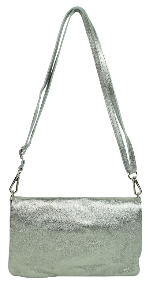 Sac bandoulière en croûte de cuir Marjolaine Argent