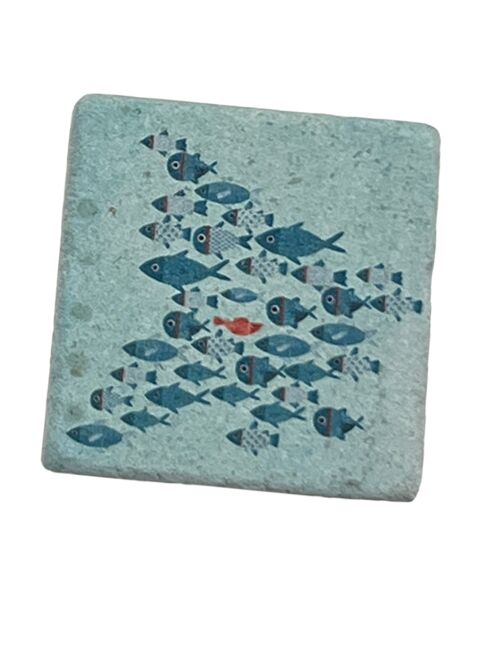 Magnet Minifliese Fischschwarm blau