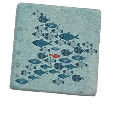 Magnet mini carreau banc de poissons bleu