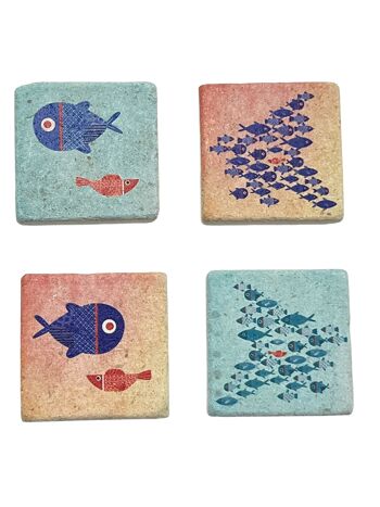 Magnet mini carreau banc de poissons bleu 2