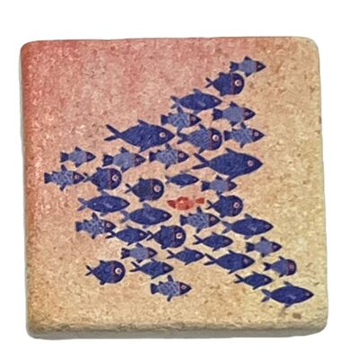 Magnet mini tile school of fish red