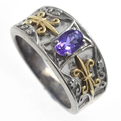 Amethyst, Diamonds and 925 Silver Ring