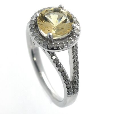 Citrine, Diamonds and 925 Silver Ring