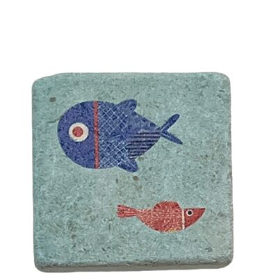 Imán mini azulejo pez azul