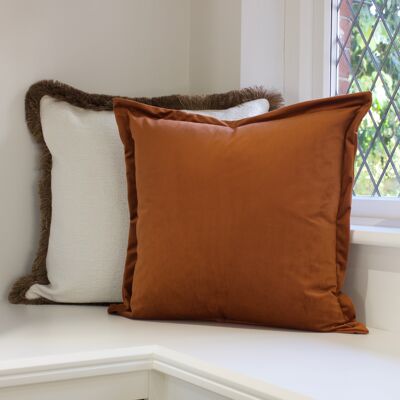 Burnt Orange Velvet Cushion With Feather Insert