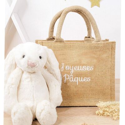 Jute children's basket "Happy Easter" embroidered