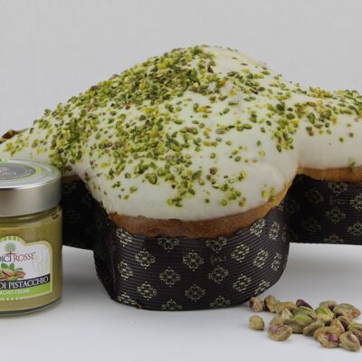 Colomba "Pistacchiella", with jar of pistachio cream