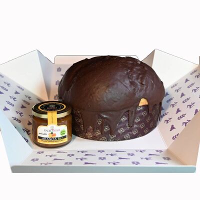 Panettone de chocolate, caja con mermelada ecológica, 1240 gr