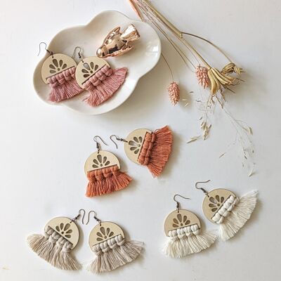 Boucles d'oreilles Boho (Bois+ Macramé)