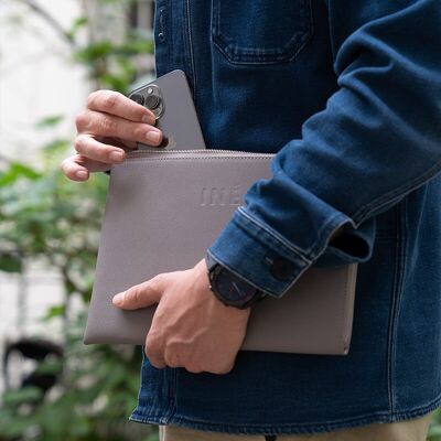 INÉ 10/11" Recycled Leather Laptop Bag Taupe