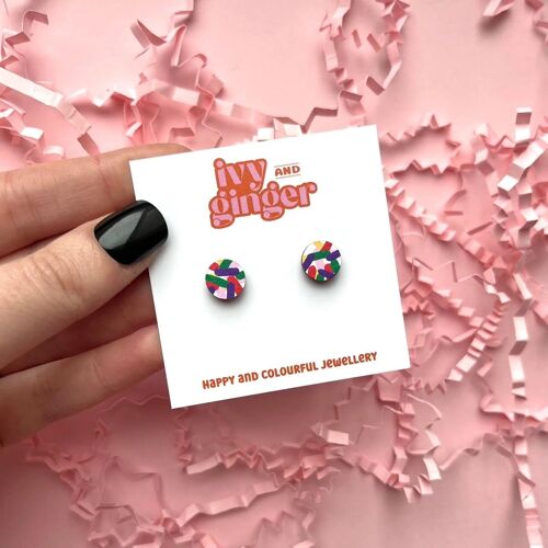 Mini circle confetti studs hand painted wooden earrings