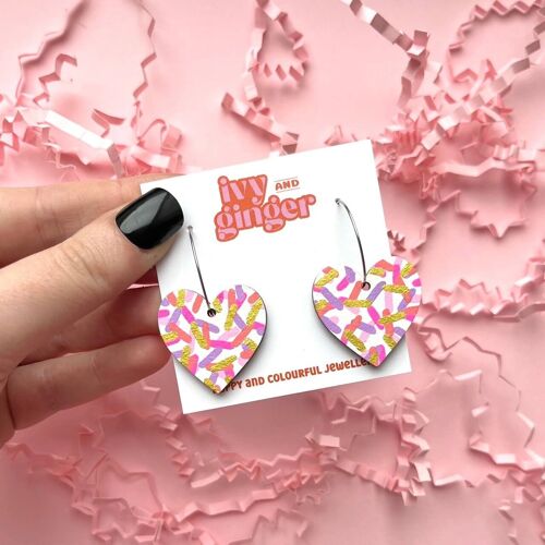 Pink confetti heart hoops hand painted wooden hoops