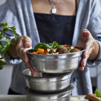 Runde mikrowellengeeignete Edelstahl-Lunchboxen für die Zubereitung von Mahlzeiten – 2 Größen DELUXE-SET