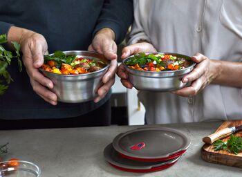 Round Microwavable Stainless Steel meal prep Lunch Boxes - 2 Sizes DELUXE SET 10