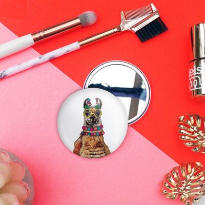 Miroir de poche Party Llama | Miroir compact | Miroir de maquillage