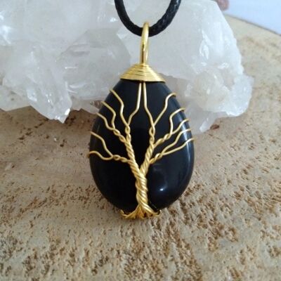 Collier arbre de vie obsidienne noire