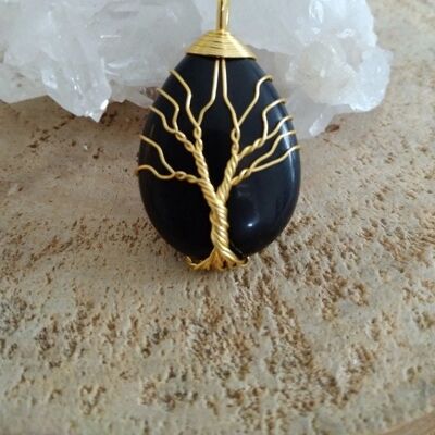 Black obsidian tree of life necklace