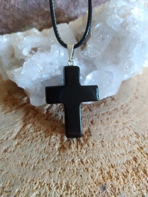 Collier croix obsidienne