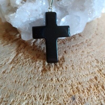 Collier croix obsidienne
