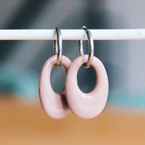 Stainless steel earring with resin drop – mauve/silver