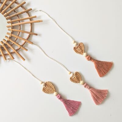 Mini Rattan Heart Pendant + Macramé Pompom // Diffuser