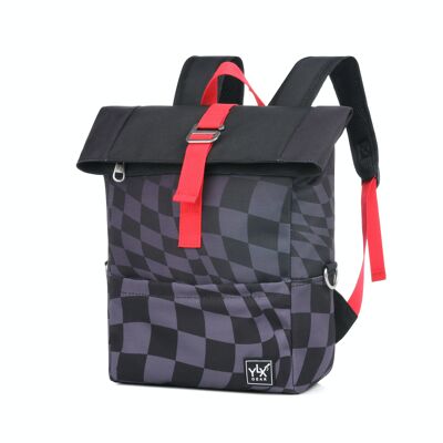 YLX Original Backpack | Kids | Dark Grey Black Wavy Checkered