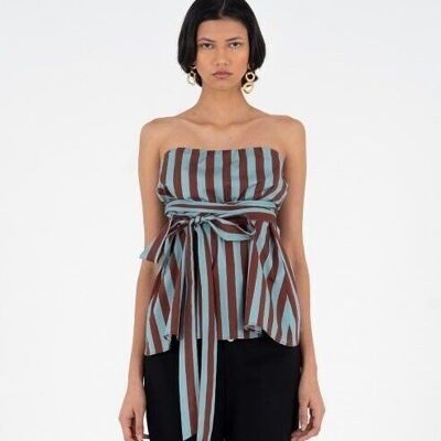 Strapless knot top with inside bandeau / Graphic stripes